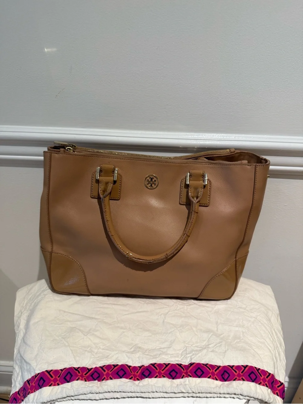 Tory Burch Robinson Double Zip Tote Tan